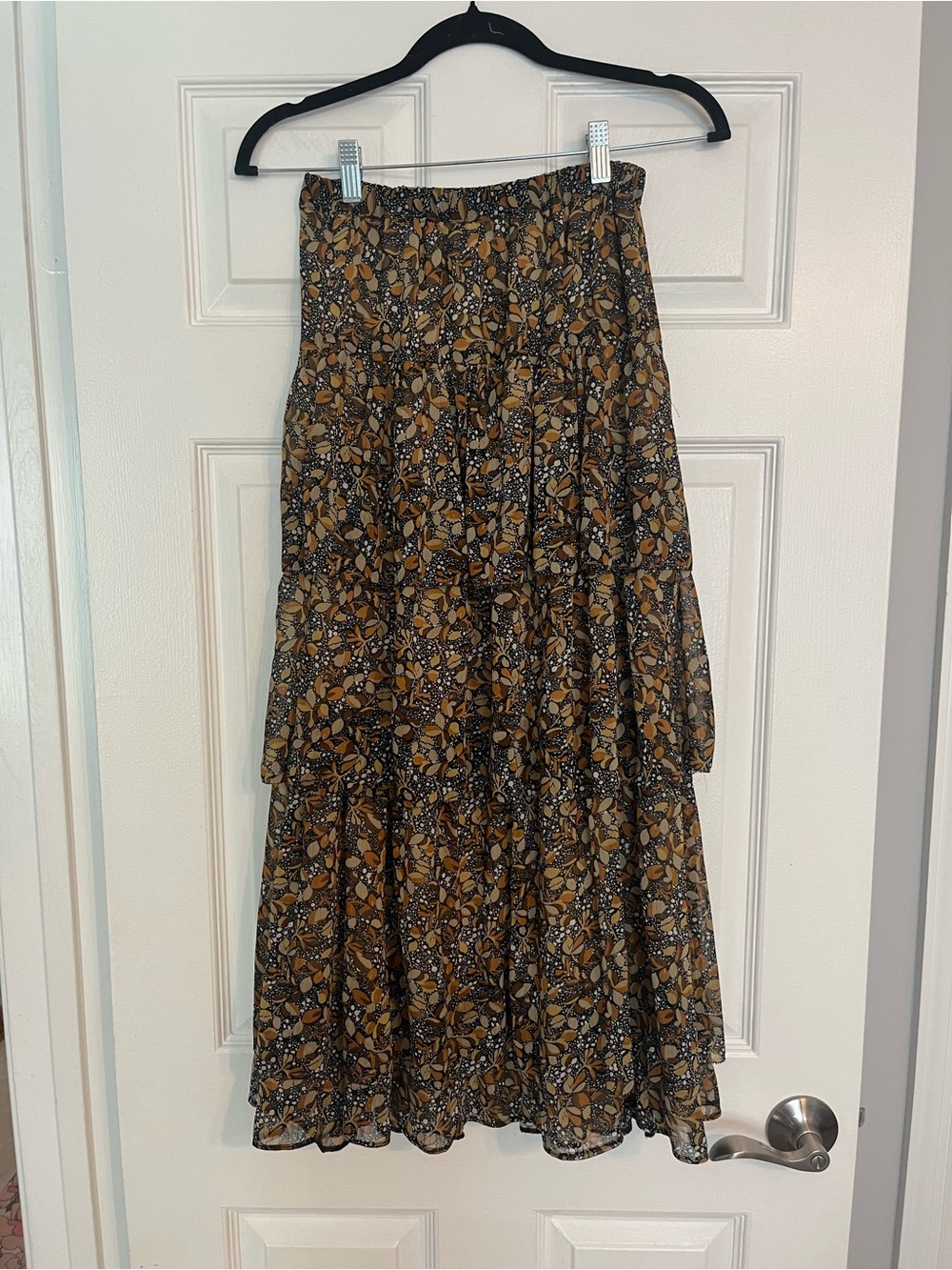 ba&sh Brown and Black Floral Tiered Maxi Skirt